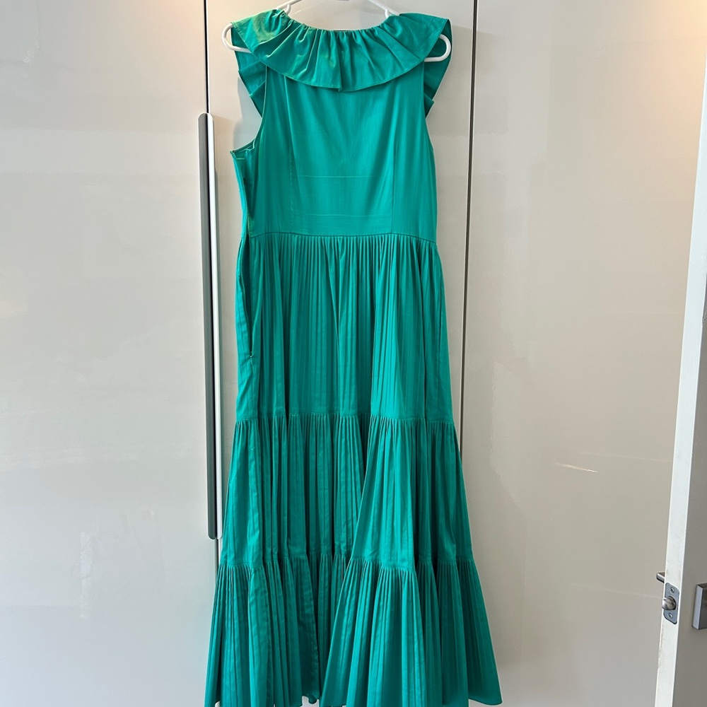 Kate Spade Poplin Ruffled Tiered Teal Maxi Dress - size 10 - Picture 2 of 10